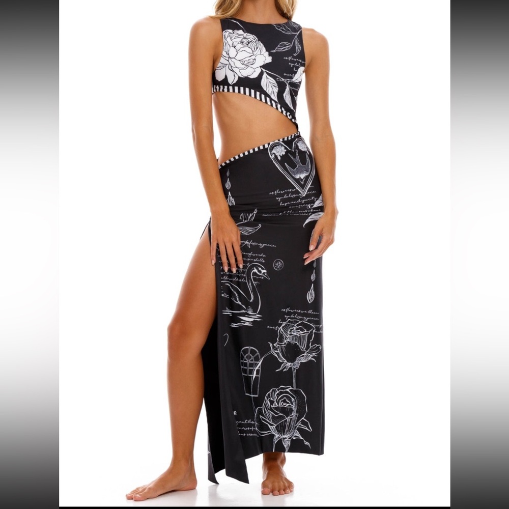 Agua Bendita Black and White Cutout Dress